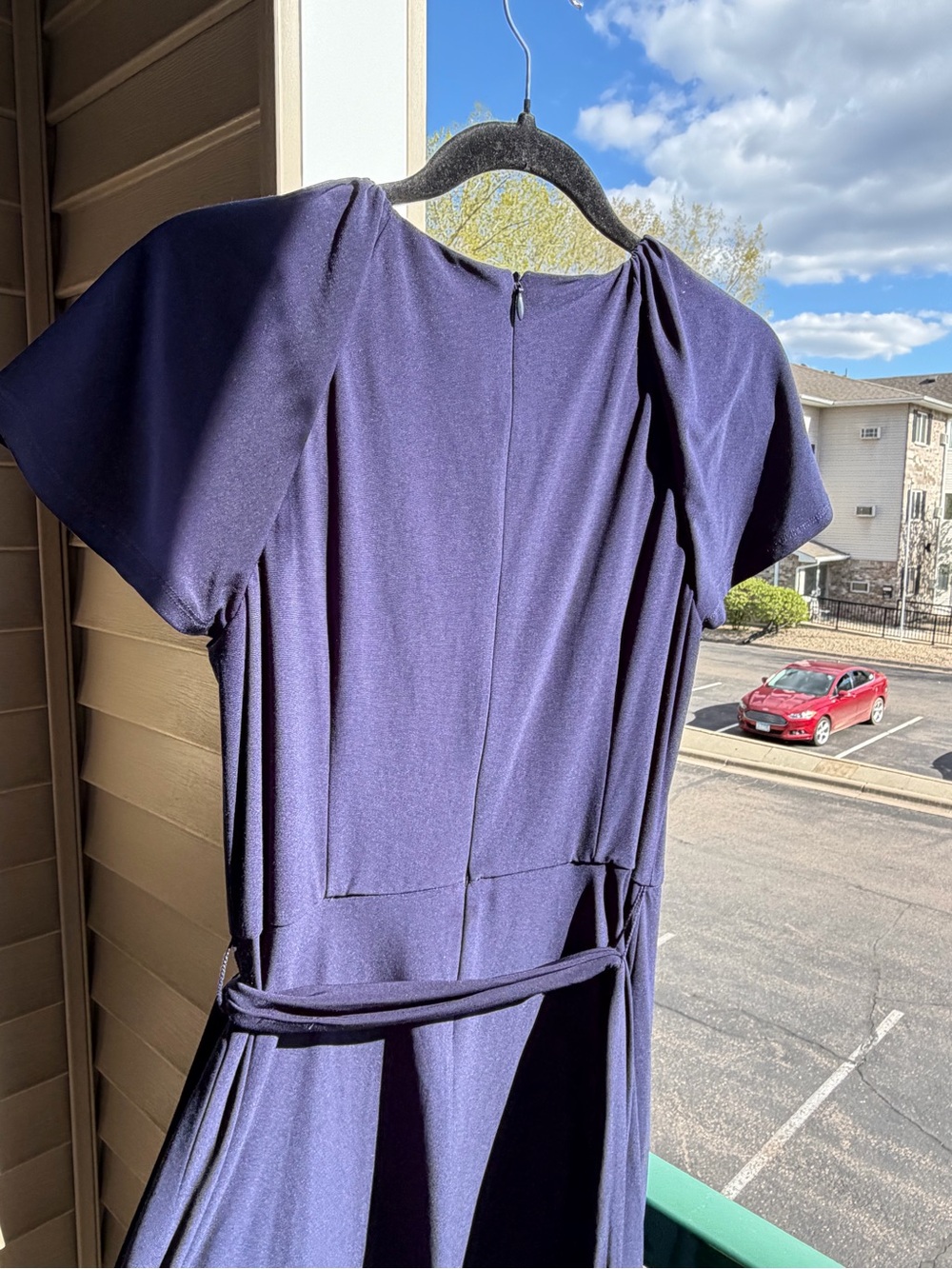 🆕🫐 Jessica Howard Navy Blue Fit & Flare Dress Petite 12P Tie Waist Office Midi - Picture 8 of 17